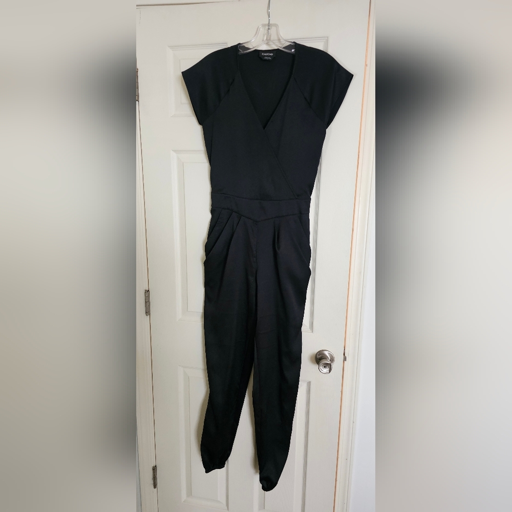 bebe Black V-Neck Jumpsuit